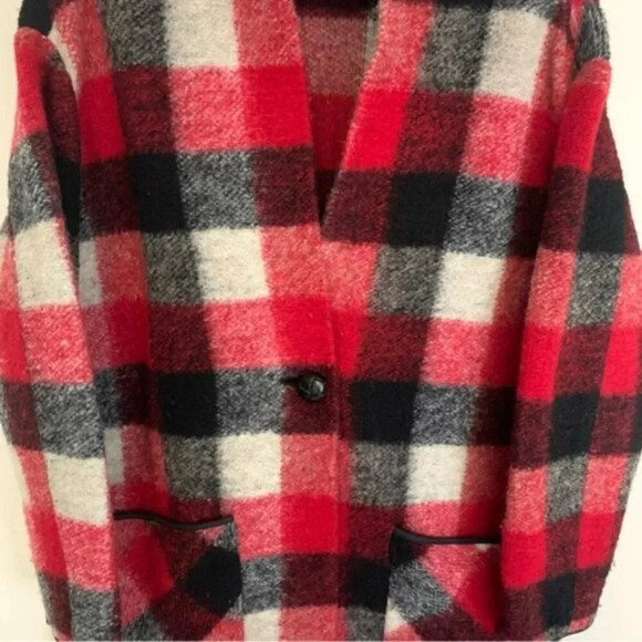 Aritzia Wilfred Free Off Duty Jacket Red Black Wool Blend  L - Picture 10 of 15